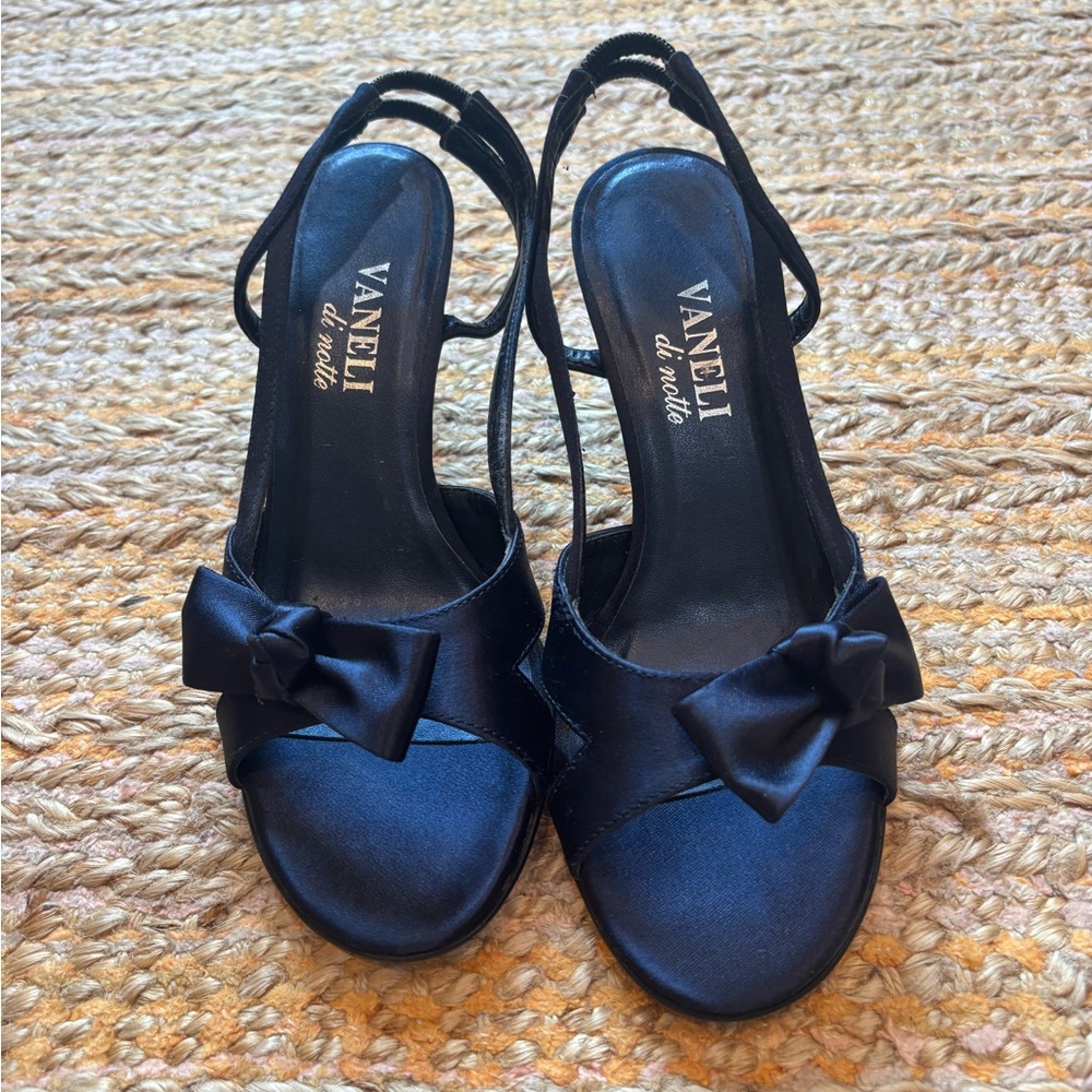Vaneli Navy Satin Bow Heels